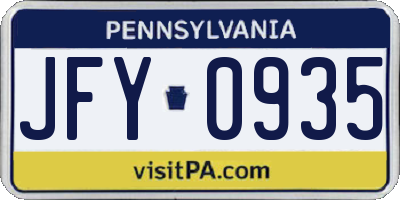PA license plate JFY0935