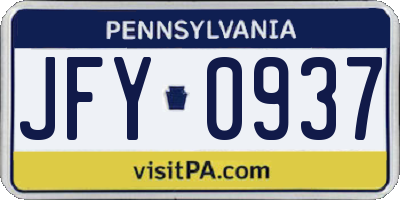 PA license plate JFY0937