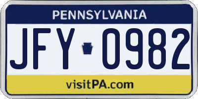 PA license plate JFY0982