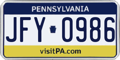 PA license plate JFY0986