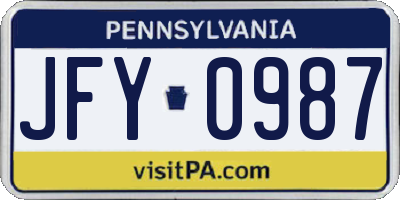 PA license plate JFY0987