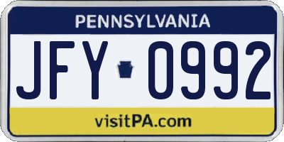 PA license plate JFY0992