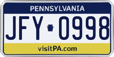 PA license plate JFY0998