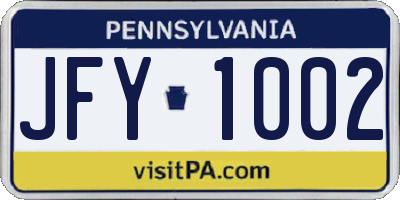 PA license plate JFY1002