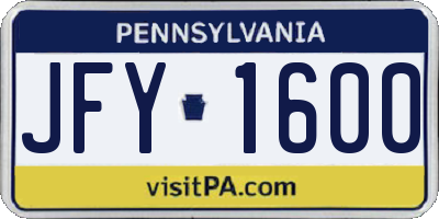 PA license plate JFY1600