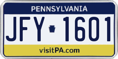 PA license plate JFY1601