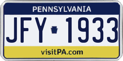 PA license plate JFY1933
