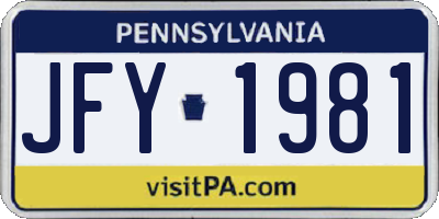 PA license plate JFY1981
