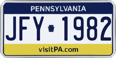PA license plate JFY1982