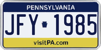 PA license plate JFY1985