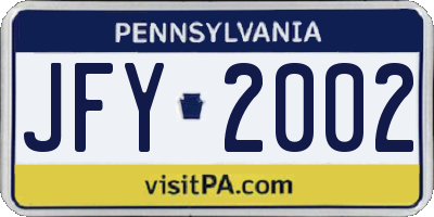 PA license plate JFY2002