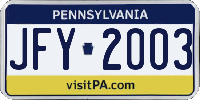 PA license plate JFY2003
