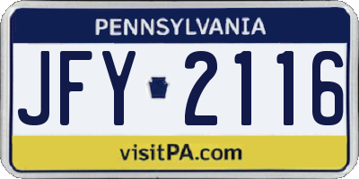 PA license plate JFY2116