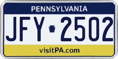 PA license plate JFY2502
