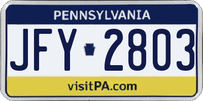 PA license plate JFY2803