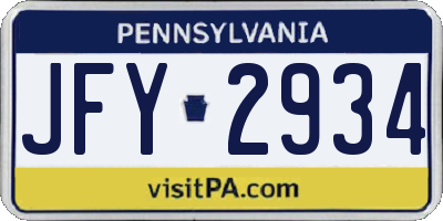 PA license plate JFY2934