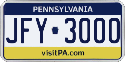 PA license plate JFY3000