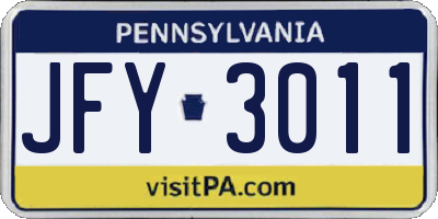 PA license plate JFY3011