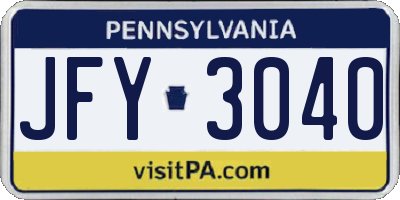 PA license plate JFY3040