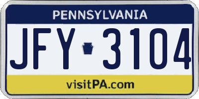 PA license plate JFY3104