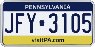 PA license plate JFY3105