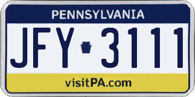 PA license plate JFY3111