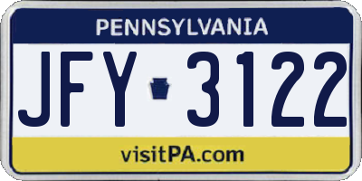 PA license plate JFY3122
