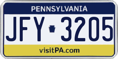 PA license plate JFY3205