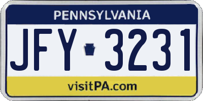 PA license plate JFY3231