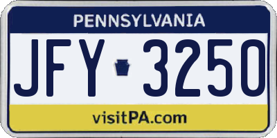 PA license plate JFY3250