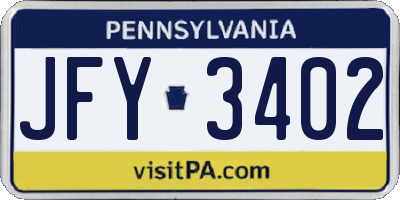 PA license plate JFY3402