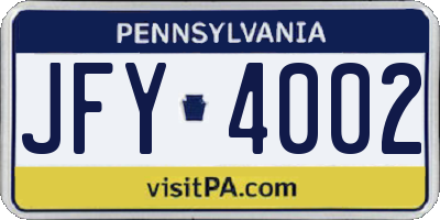 PA license plate JFY4002