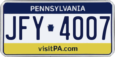 PA license plate JFY4007