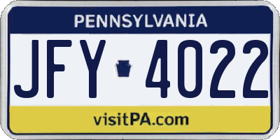 PA license plate JFY4022