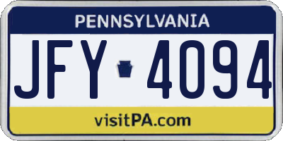 PA license plate JFY4094
