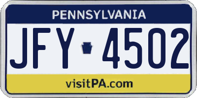 PA license plate JFY4502