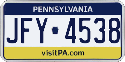 PA license plate JFY4538