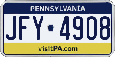 PA license plate JFY4908
