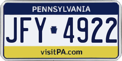 PA license plate JFY4922
