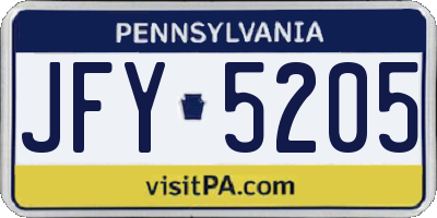 PA license plate JFY5205