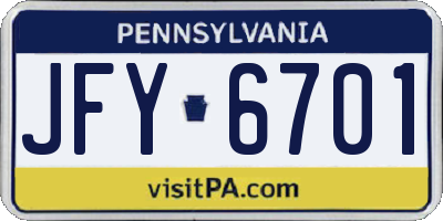 PA license plate JFY6701
