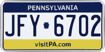 PA license plate JFY6702