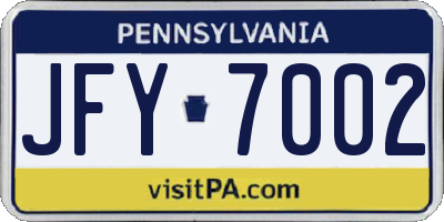 PA license plate JFY7002