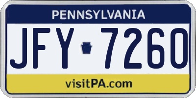 PA license plate JFY7260