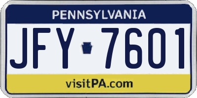 PA license plate JFY7601
