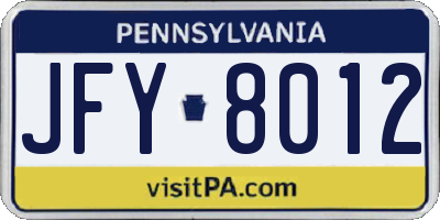 PA license plate JFY8012