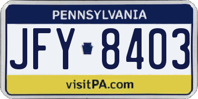 PA license plate JFY8403