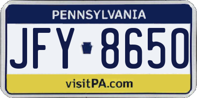 PA license plate JFY8650