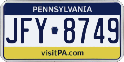 PA license plate JFY8749
