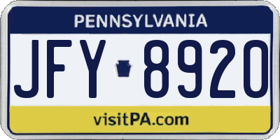 PA license plate JFY8920